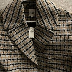Oversized black/tan/grey plaid wool trench coat (unisex)